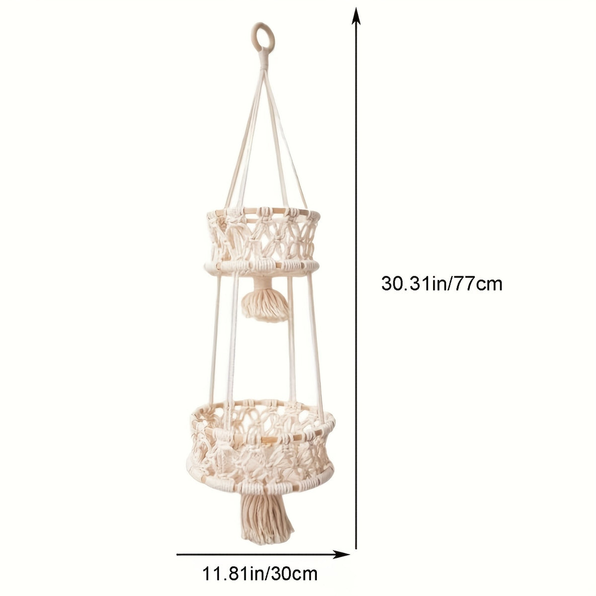 Macrame Hanging Fruit Basket 1/2/3-Tier Boho Wall Storage – Bohemian Hanging Basket for Fruits, Vegetables & Indoor Plants, Kitchen & Home Decor