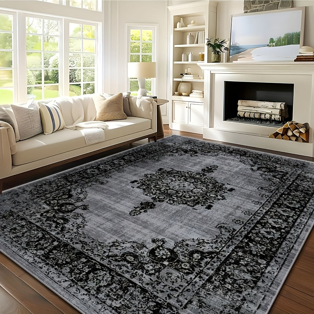 Bohemian Floral Velvet Area Rug – Machine Washable Low-Pile Carpet, Non-Slip Geometric Pattern Floor Mat for Living Room, Bedroom, Office & Cafe, 56x80 Inch