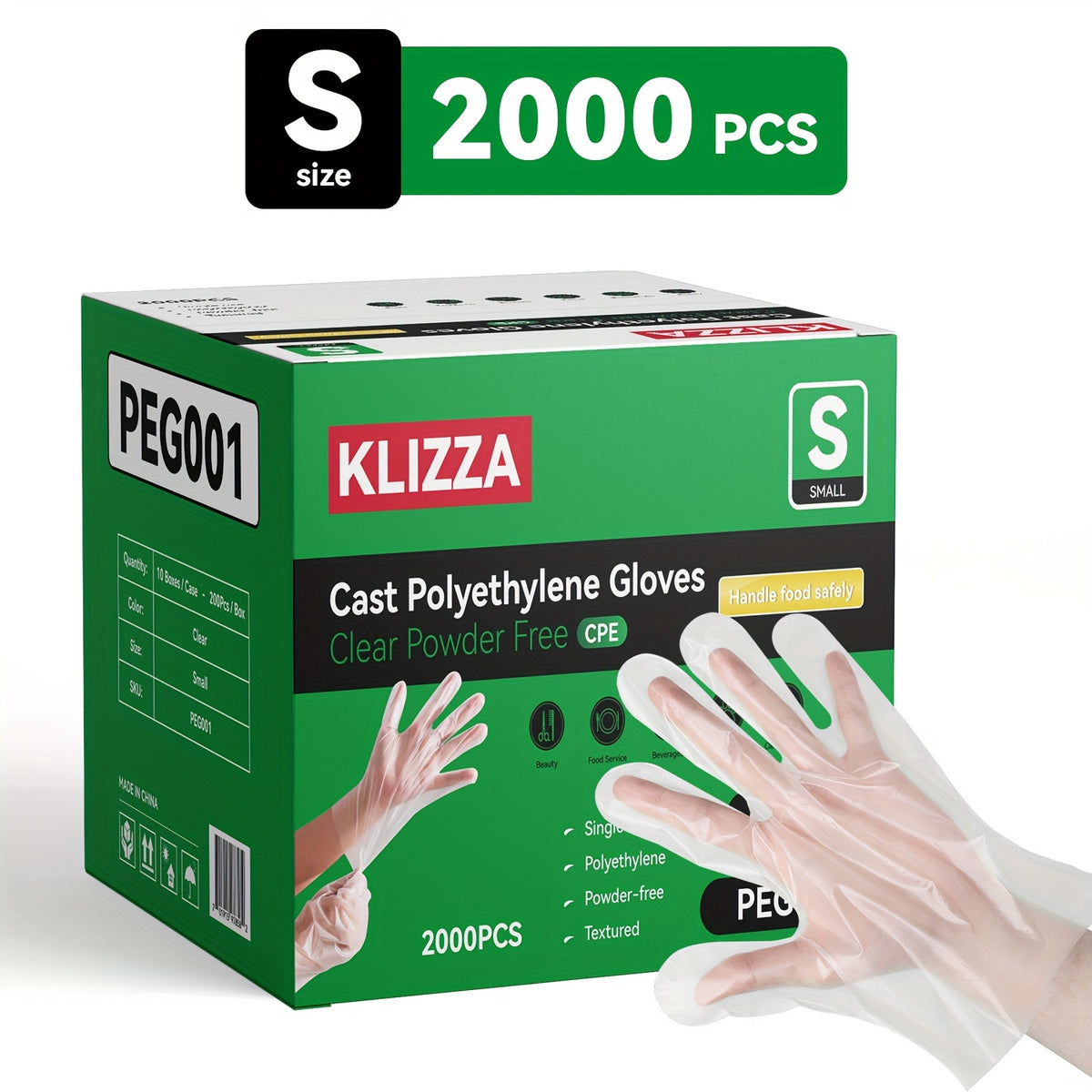 Disposable Food Grade Gloves 2000pcs Bulk Case – CPE Powder-Free Latex-Free Thick Non-Slip Kitchen Gloves for Cooking, Food Prep, Baking & Catering – Sizes S/M/L/XL