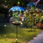 Solar Iron Frog with Umbrella Garden Statue – LED Solar Outdoor Light, Auto Dusk-to-Dawn, Bird Feeder Design for Patio, Lawn, Pathway & Deck Decor, Valentine’s Day Gift