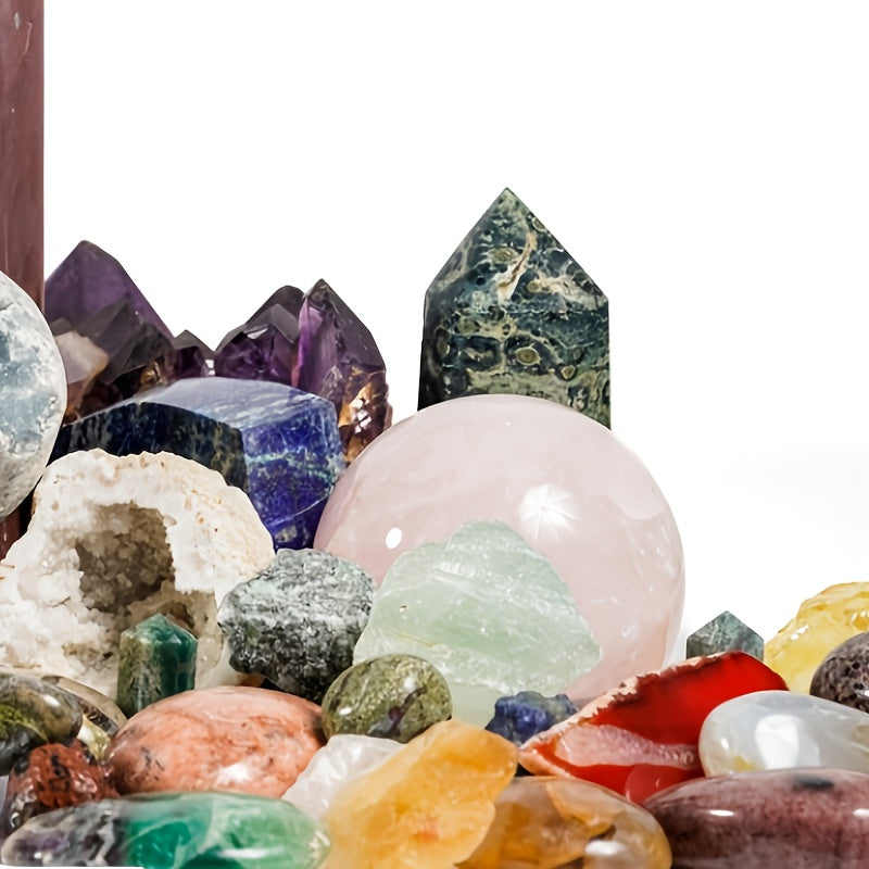 Crystal Gift Box Set 450g Raw Agate Stones & Gemstone Carvings Collection, Mixed Natural Crystals for Home Office Decoration, Healing Crystals Display, Holiday & Birthday Gift
