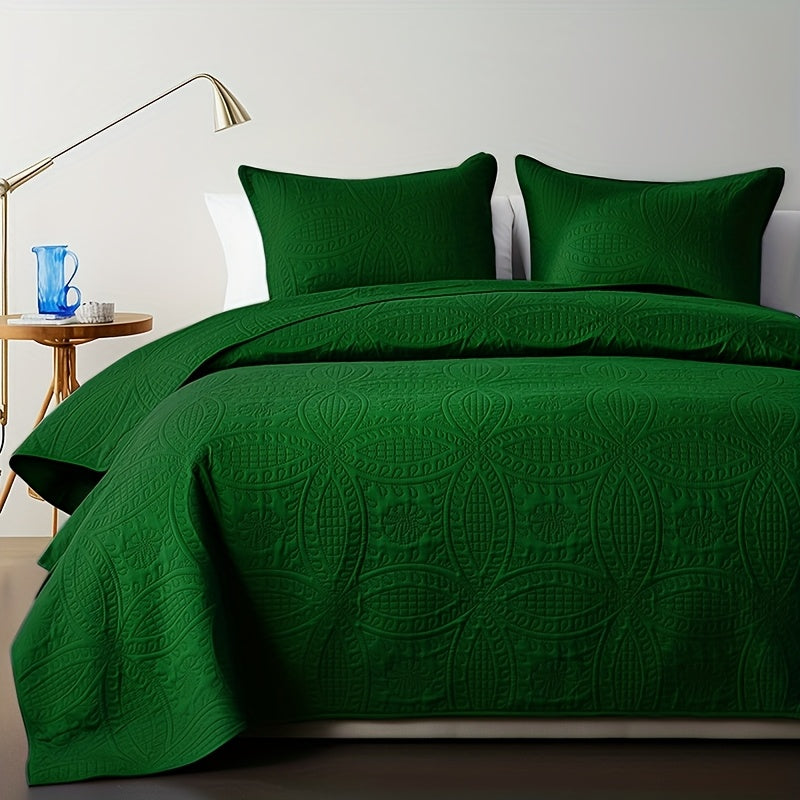 Lightweight Microfiber Quilt Set 2/3 Pcs – Coin Pattern Coverlet, Soft Breathable Bedspread for Twin Full Queen King, Back to School Dorm & Seasonal Bedroom Decor