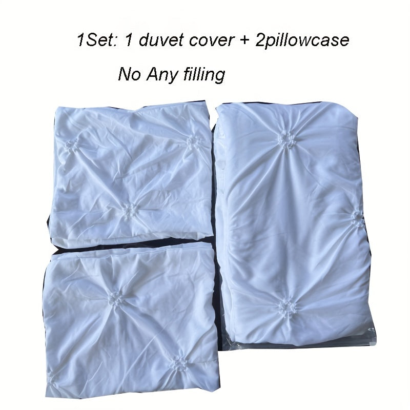 Wedding Duvet Cover Set with Embroidery Pleated Detail – 2 & 3 Piece White Luxury Bedding Set, Twin Full Queen King Sizes, Elegant Bridal Bedroom Décor, No Comforter No Pillow Cores Included