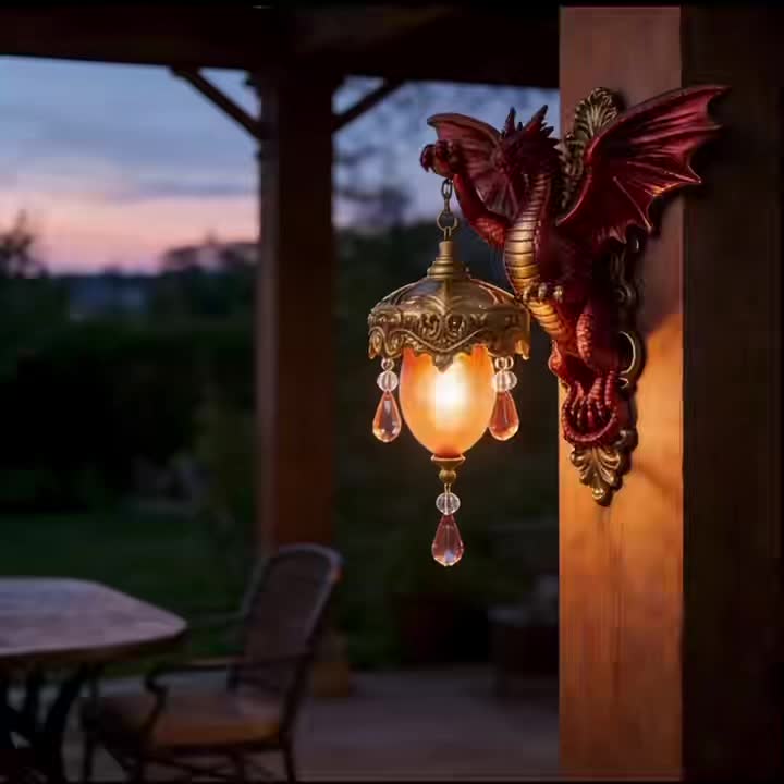 Fire Dragon Wall Sconce Night Light – Fantasy Room Decor with Warm Orange-Red Gradient Flame Scales & Dragon Claw, Fairy Light for Bedroom, Hotel & Restaurant