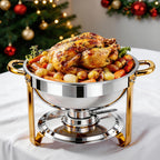 Stainless Steel Chafing Dishes for Buffet Round Food Warmer Set 5-9QT Catering Chafer with Lid for Parties Events Weddings Golden Silver 1 2 4 6 Pack
