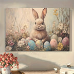 Easter Bunny Canvas Wall Art – Vintage Framed Oil Painting Print, Charming Bunny Rabbit Decor for Living Room Bedroom, Unique Easter Gift for Home
