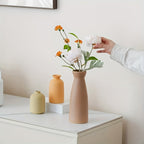 Boho Ceramic Vase Set 3pcs Matte Nordic Minimalist Geometric & Floral Designs, Decorative Vases for Living Room, Entryway, Bookshelf, TV Console & Bathroom Vanity, Holiday & Birthday Gift