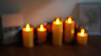 Flameless LED Pillar Candles Set of 5 with Remote Control & Timer, Battery Operated Flickering Candles, 3-Inch Diameter Organic Glass, 4" 5" 6" 8" Sizes - Ivory, Gray & Amber for Home & Halloween Decor