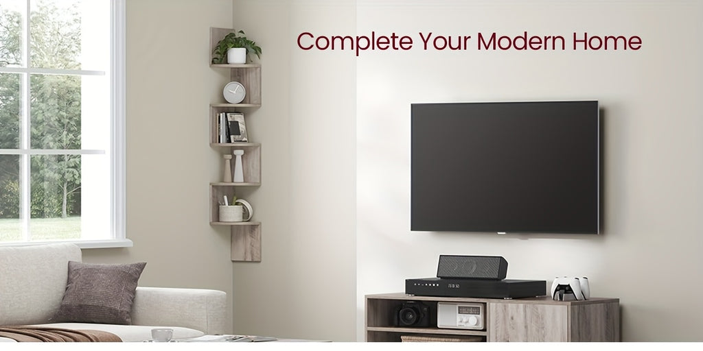5-Tier Corner Floating Shelf Wall Mount Space-Saving Display Organizer Storage Rack for Bedroom Living Room 7.9x7.9x49.6 Inch Black White Brown