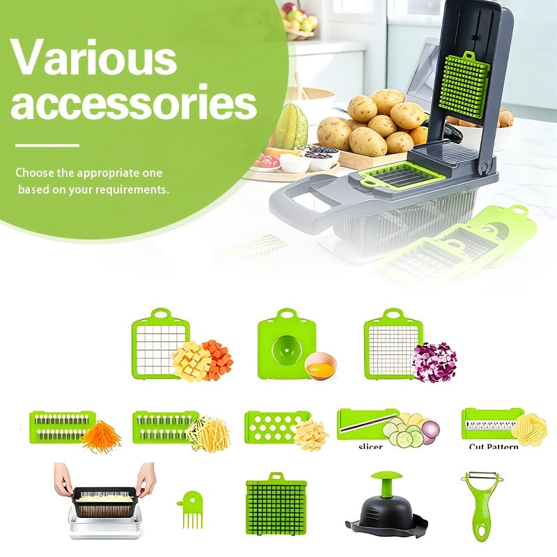 22-in-1 Vegetable Chopper & Mandoline Slicer with Container – 8 Interchangeable Blades, Onion Chopper, Food Dicer, Egg Separator & Finger Guard – All-in-One Kitchen Gadget for Veggie & Fruit Prep