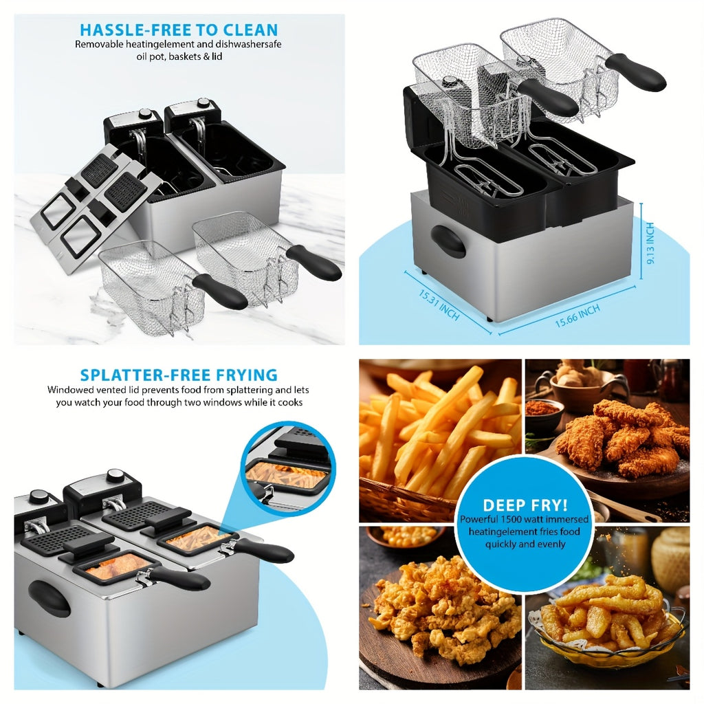 Electric Deep Fryer with Stainless Steel Basket 1.5L-6L Adjustable Temperature Foldable Handle Easy-Clean Dishwasher Safe