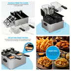 Electric Deep Fryer with Stainless Steel Basket 1.5L-6L Adjustable Temperature Foldable Handle Easy-Clean Dishwasher Safe