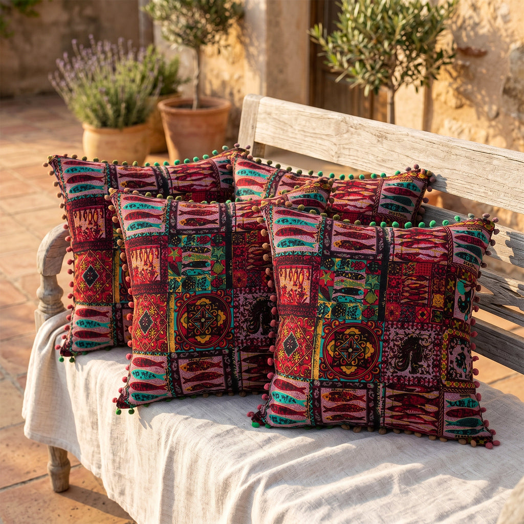 2-Pack Turkish Moroccan Throw Pillows with Inserts Reversible Floral Boho Decorative Pillow 18x18 Inch Polyester Square Cushion Zip Cover for Sofa Couch Bedroom Living Room 7 Colors