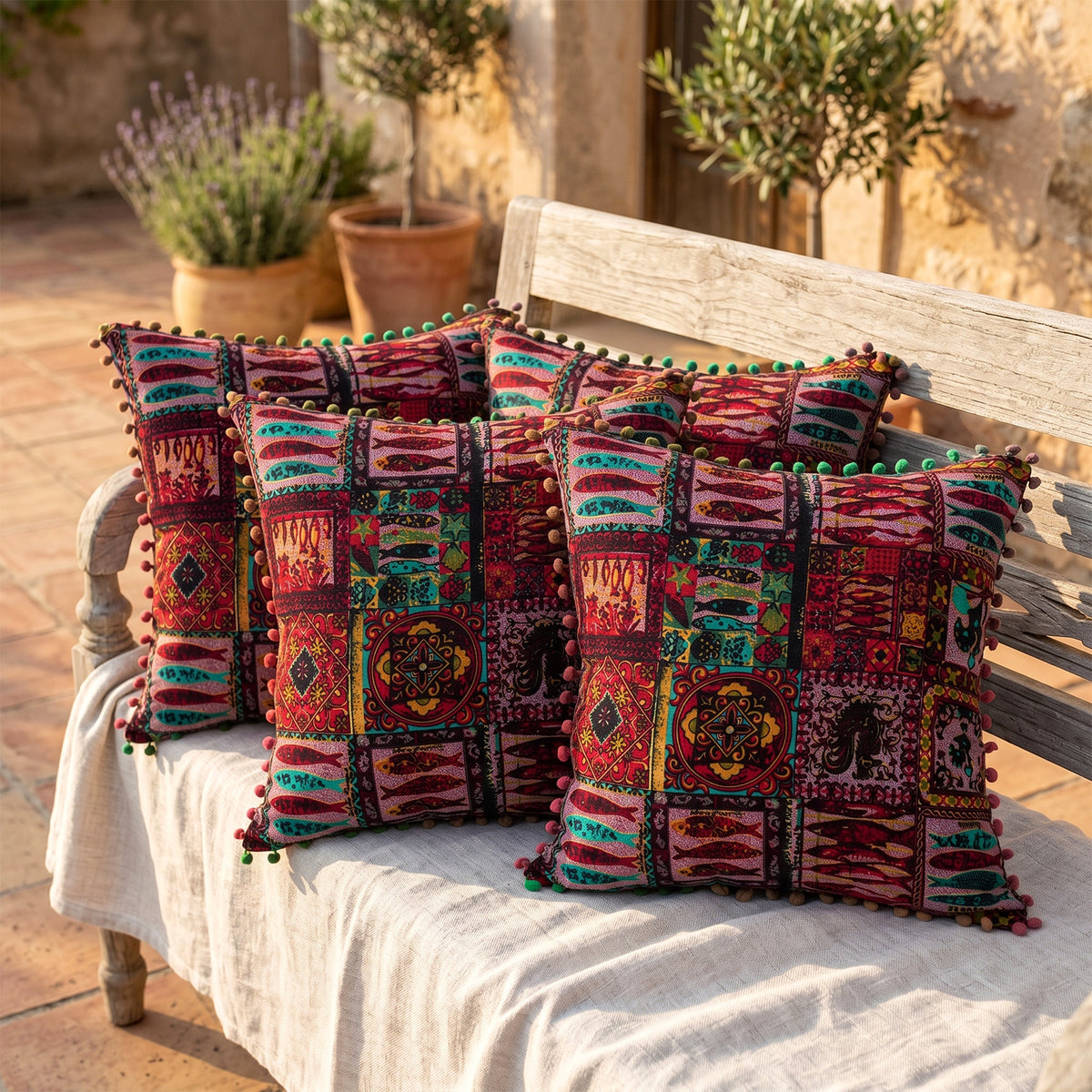 2-Pack Turkish Moroccan Throw Pillows with Inserts Reversible Floral Boho Decorative Pillow 18x18 Inch Polyester Square Cushion Zip Cover for Sofa Couch Bedroom Living Room 7 Colors
