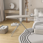 Full-Size Foldable Ironing Board Height-Adjustable – Heavy-Duty Steel Legs, 4-Layer Padding, Iron Rest, Cord Holder & Storage Rack for Laundry Room, Living Room & Dorm | Beige & Gray