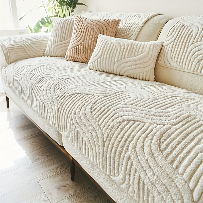 Cashmere Velvet Non-Slip Sofa Cushion Cover – Pet-Resistant Silicone-Backed Slipcover for Sofa Loveseat Recliner Chair Living Room Bedroom Office