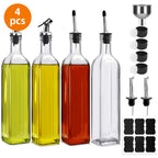 Glass Oil Dispenser Bottles Set 4/8pcs, 17oz Square Borosilicate Glass Olive Oil & Vinegar Dispenser with Spout, Funnel, Labels & Lids, Kitchen Condiment Containers for Home, Restaurant & Outdoor