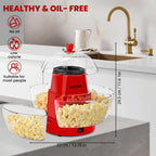 Hot Air Popcorn Maker 1200W Oil-Free Electric Popcorn Popper with 4 Serving Bowls, 95% Pop Rate, Ready in 3 Minutes, Overheating Protection – Healthy Snack Machine for Movie Nights & Parties
