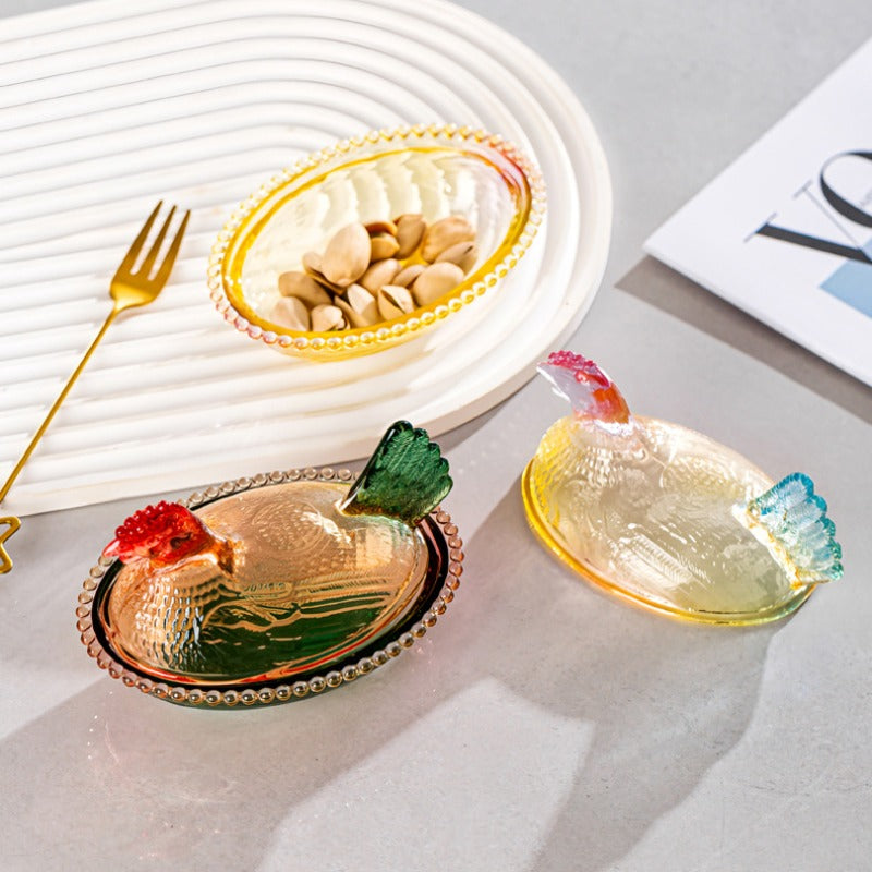 Chicken-Shaped Glass Storage Jar with Lid - Decorative Pearl Hen Glass Candy Jar for Desktop Snack Storage and Home Decor - Unique Kitchen Accent and Housewarming Gift