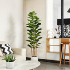 Artificial Fiddle Leaf Fig Tree 5ft Tall Faux Ficus with White Planter Natural Wood Trunk Fake Moss for Indoor Outdoor Living Room Office Porch Home Decor