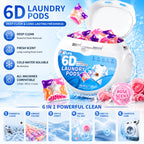 6-in-1 Laundry Detergent Pods 50 Count + 10 Bonus, Deep Clean Stain Removal Color Protection Fabric Softening Long-Lasting Rose Fragrance, Fast Dissolving HE Washer Compatible Laundry Pods