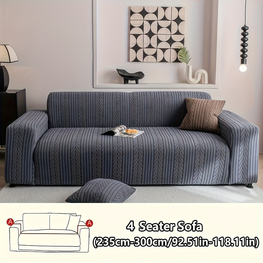 Striped Sofa Cover Washable Stretchy Slip-Resistant Zigzag Textured Couch Slipcover – Fits 1 to 4 Seaters, Scratch Protection, Classic Durable Design for Living Room Furniture