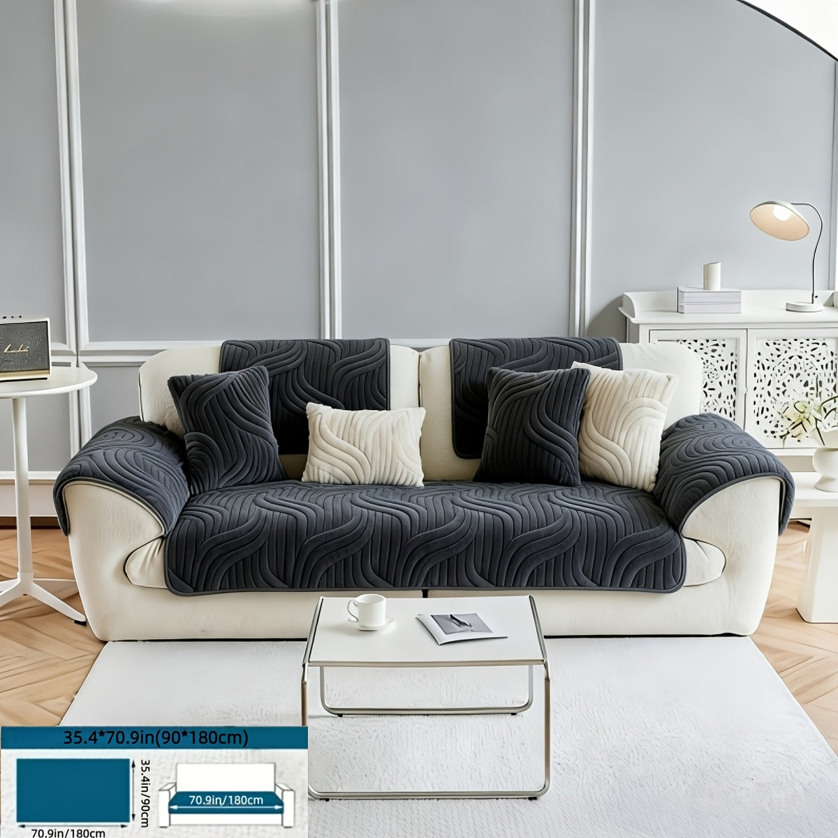Boho Plush Sofa Cover 2-5 Seater – Non-Slip Backing, Pet-Friendly, Soft Durable Furniture Protector, 4 Colors, All-Season, Living Room Bedroom Office, Off-White Light Grey Dark Gray Light Brown