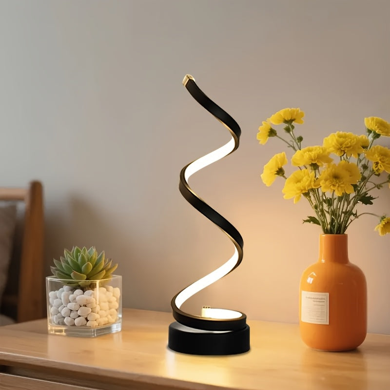 Modern Spiral Touch Table Lamp with USB-C Charging Port 3-Way Dimmable - Minimalist Bedside Lamp for Bedroom Living Room Desk - LED Bulb Included, Black & White, Single & 2-Pack