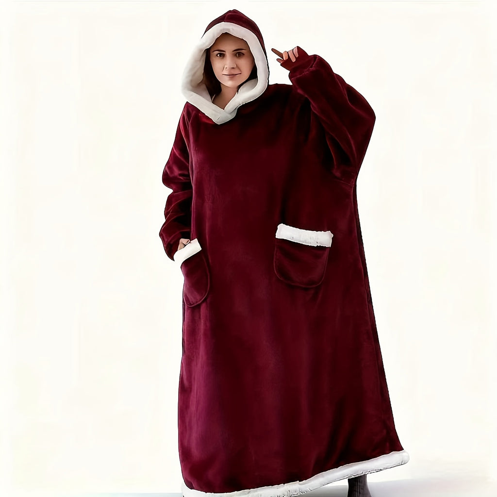 Wearable Blanket Hoodie Oversized Flannel with Pockets Super Soft Warm Cozy Sweatshirt Blanket for Women Men Adult Winter Extra Long Multiple Colors