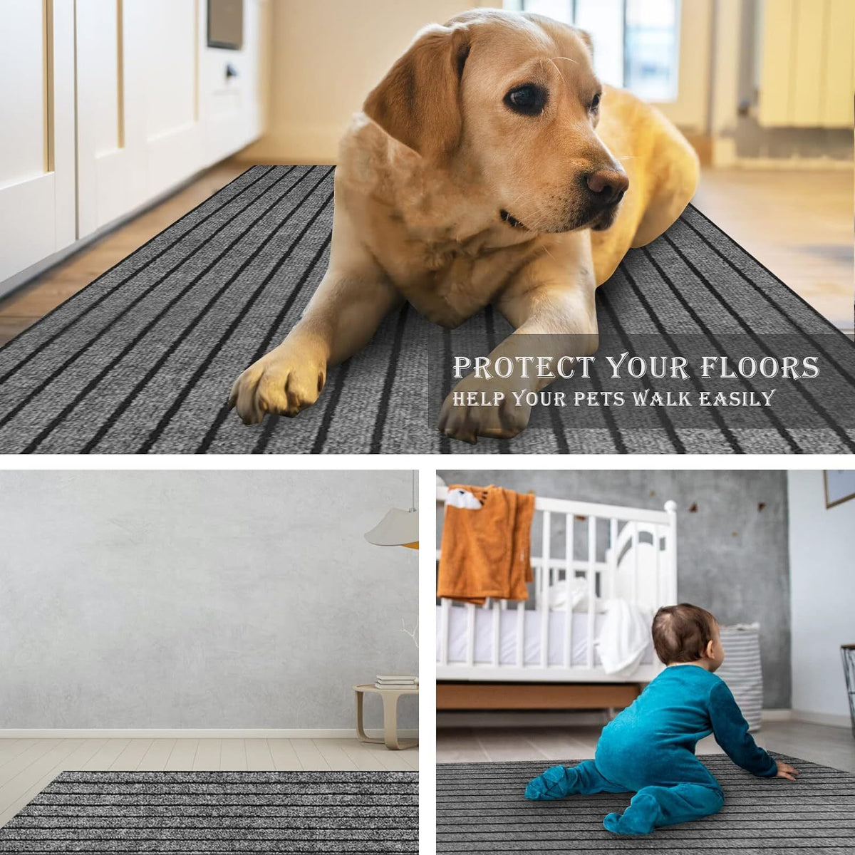 Runner Rug for Hallway Entryway Kitchen – Indoor Outdoor Non-Slip Rubber Backing, 200+ Custom Sizes, 8 Colors, Stain Resistant Low Pile Carpet Runner
