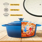 4.5 Qt Cast Iron Dutch Oven with Enamel Coating – Oval Casserole Pot with Lid for Bread Baking, Slow Cooking & Roasting, Works on All Stovetops