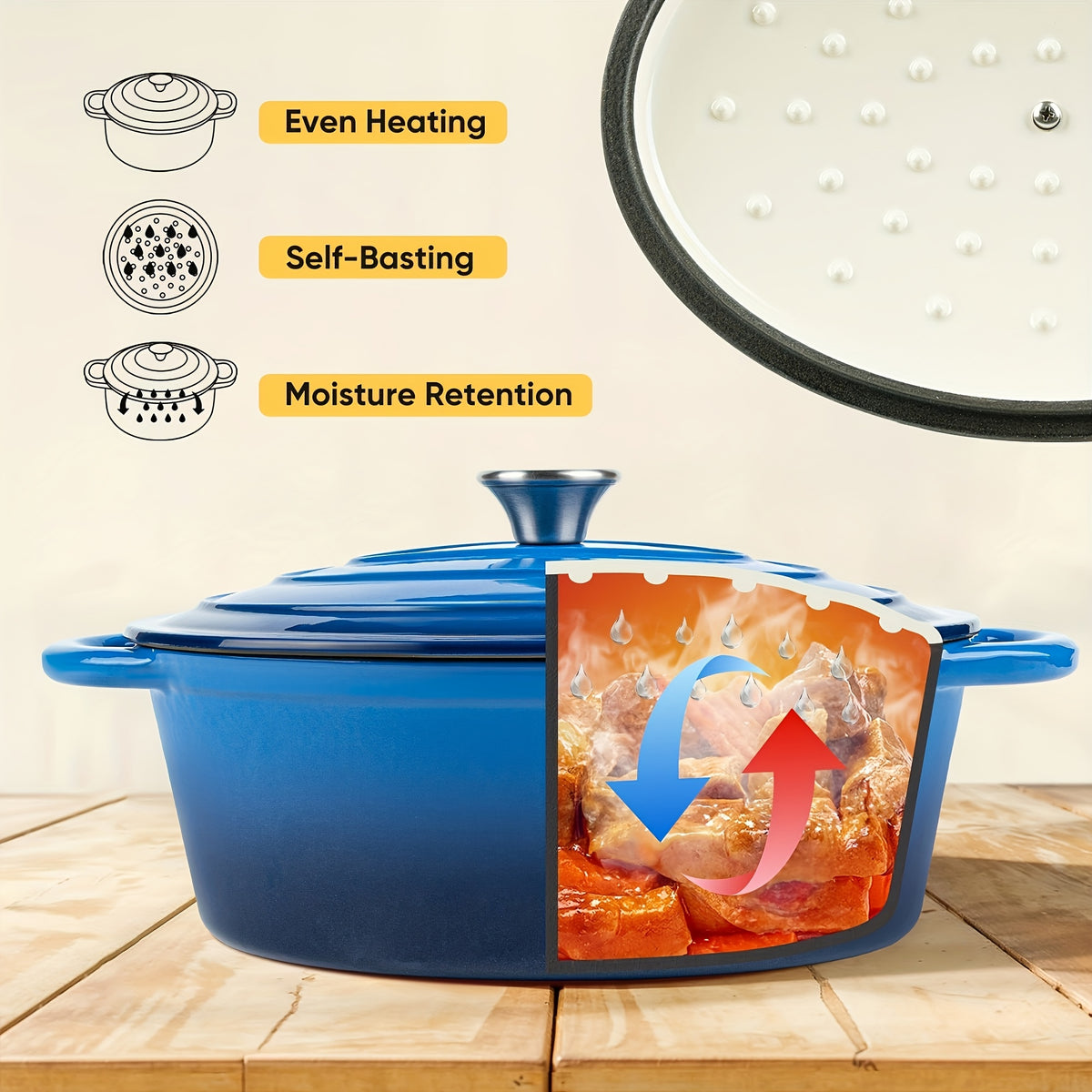 4.5 Qt Cast Iron Dutch Oven with Enamel Coating – Oval Casserole Pot with Lid for Bread Baking, Slow Cooking & Roasting, Works on All Stovetops