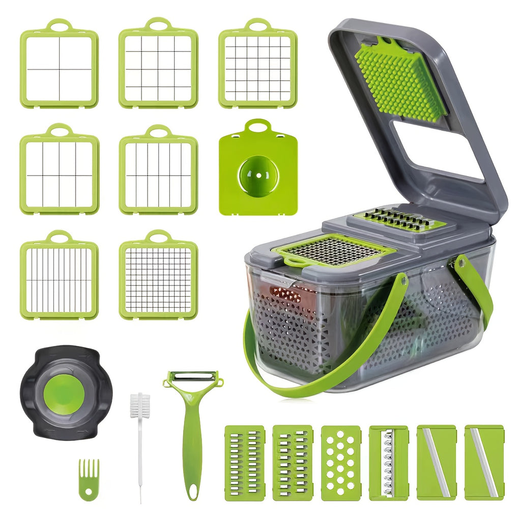 Vegetable Chopper with 8 Blades - Multifunctional Food Slicer Dicer Cutter, Onion Chopper Set with Container, 22pcs Kitchen Prep Tool