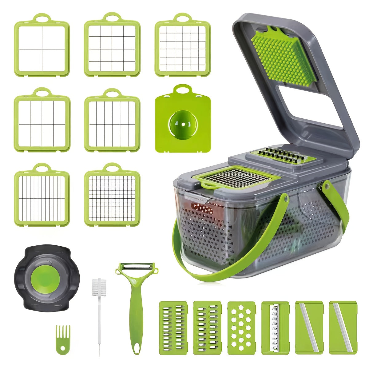 Vegetable Chopper with 8 Blades - Multifunctional Food Slicer Dicer Cutter, Onion Chopper Set with Container, 22pcs Kitchen Prep Tool
