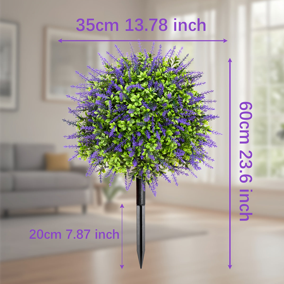 Artificial Lavender Topiary Ball Trees 2 Pack with Ground Spike – UV Resistant Faux Cedar Evergreen Shrubs for Outdoor Front Porch, Garden, Backyard & Indoor Home Decor