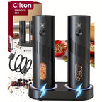 Electric Salt and Pepper Grinder Set 2-Piece USB Rechargeable with LED Light & Charging Base - One-Hand Automatic Salt Pepper Mill Shaker Set for Kitchen Cooking Dining Gift, Black/Green
