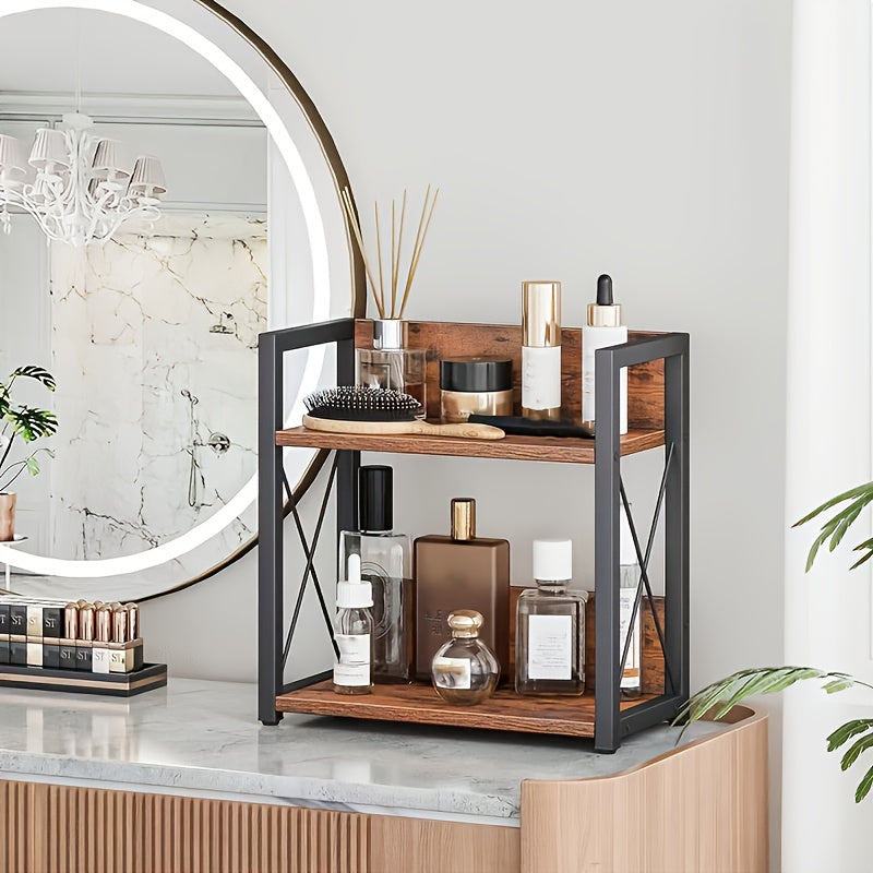 Countertop Spice Rack Organizer with Coffee Pod Holder – Metal Kitchen Seasoning Storage Rack for Counter, Powder-Coated Bathroom Cosmetics Organizer