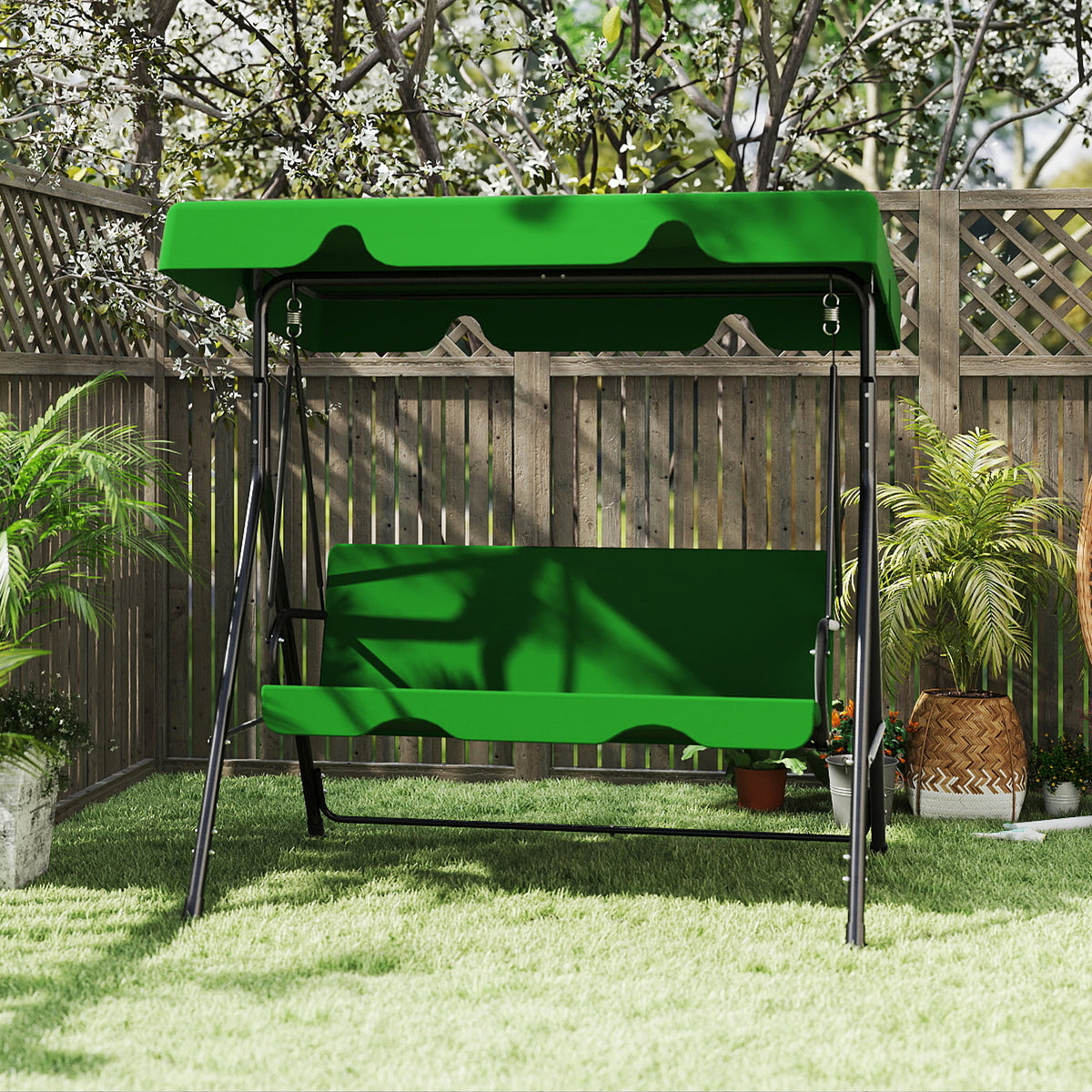 Outdoor Porch Glider Swing with Canopy Rust Proof Heavy Duty Steel Frame Adjustable Canopy Patio Furniture Garden Lawn Backyard Black Beige Brown Red Green