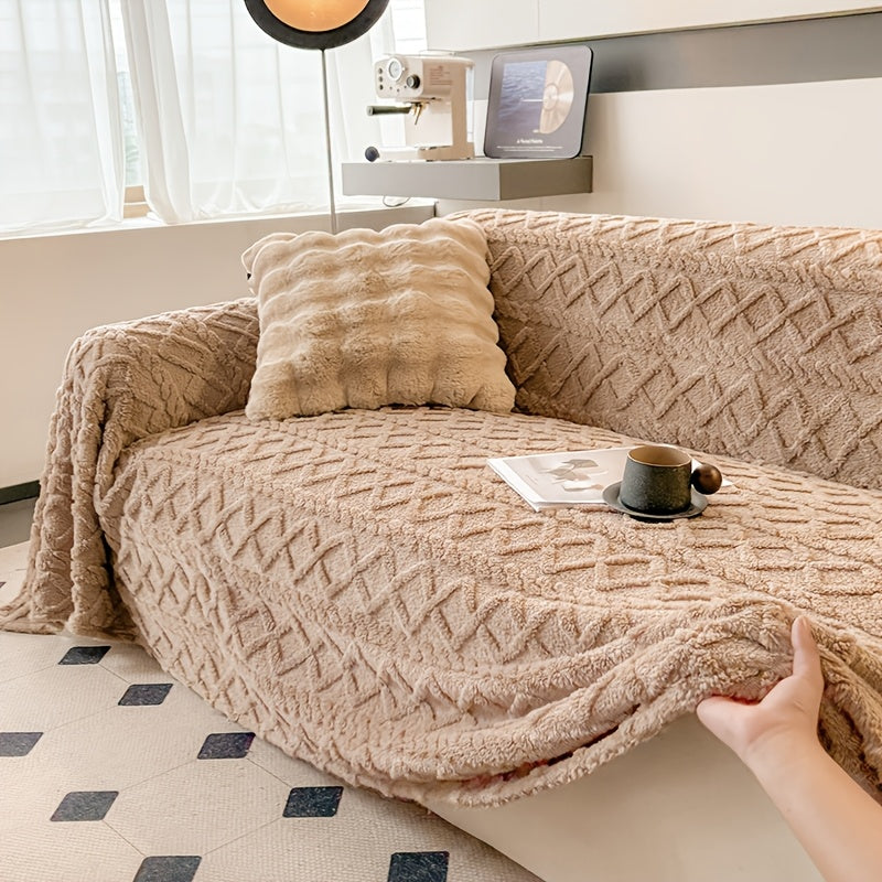 Velvet Jacquard Sofa Cover Bohemian Non-Slip Washable Pet-Friendly Slipcover for 3 4 Seater Couch Green Blue Beige Coffee Brown Dark Gray