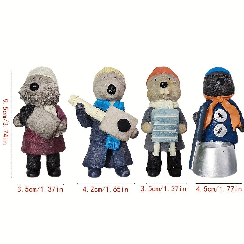 Resin Animal Figurines Set of 5 Cute Otter Mouse Handmade Mini Statues Fantasy Art Dolls Home Decor Shelf Desk Decoration Festival Gift