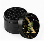 Manual Spice & Herb Grinder with Pollen Catcher - Personalized A-Z Initial Letter Metal Crusher, Portable 2 Inch Golden Marble Alphabet Design, Gift for Smokers & Herb Lovers (Black)