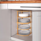 Bamboo Corner Shelf 3-Tier Set of 2 – Countertop & Cabinet Organizer for Kitchen, Bathroom, Spice Rack, Plate & Cup Storage