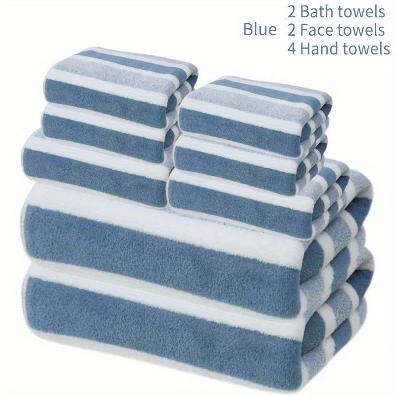 8-Piece Hotel-Quality Striped Bath Towel Set – Lint-Free Super Absorbent Two-Color Towels | 2 Large Bath Towels, 2 Medium Bath Towels & 4 Washcloths