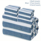 8-Piece Hotel-Quality Striped Bath Towel Set – Lint-Free Super Absorbent Two-Color Towels | 2 Large Bath Towels, 2 Medium Bath Towels & 4 Washcloths