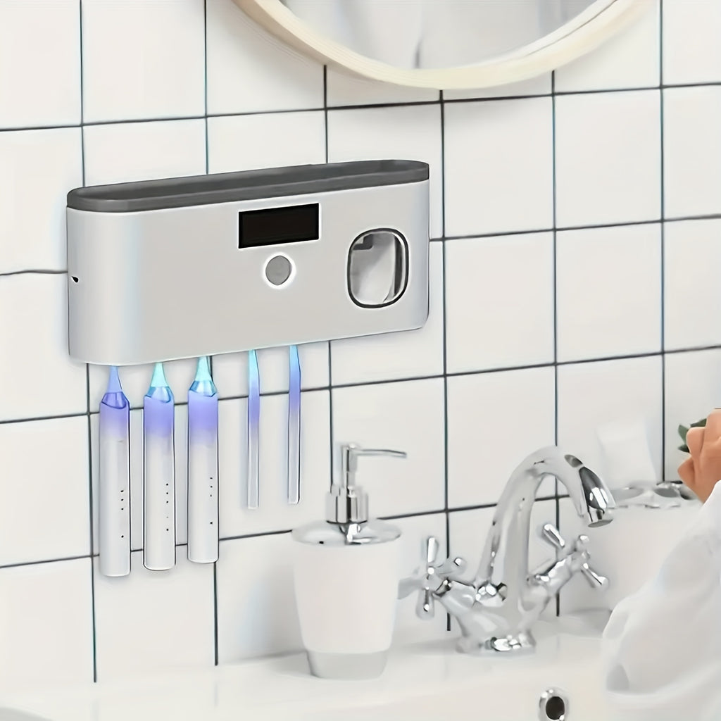 Wall Mounted Toothbrush Holder No Drill 4 Slot Bathroom Toothpaste and Toothbrush Storage Rack Modern Bathroom Organizer White Grey Space-Saving Bathroom Accessories