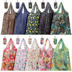 Reusable Shopping Bags Set of 10 Foldable Tote Bags – Vibrant Floral & Tropical Designs, Lightweight Leak-Resistant Polyester Grocery Bags for Shopping, Travel, Farmers Market & Gift