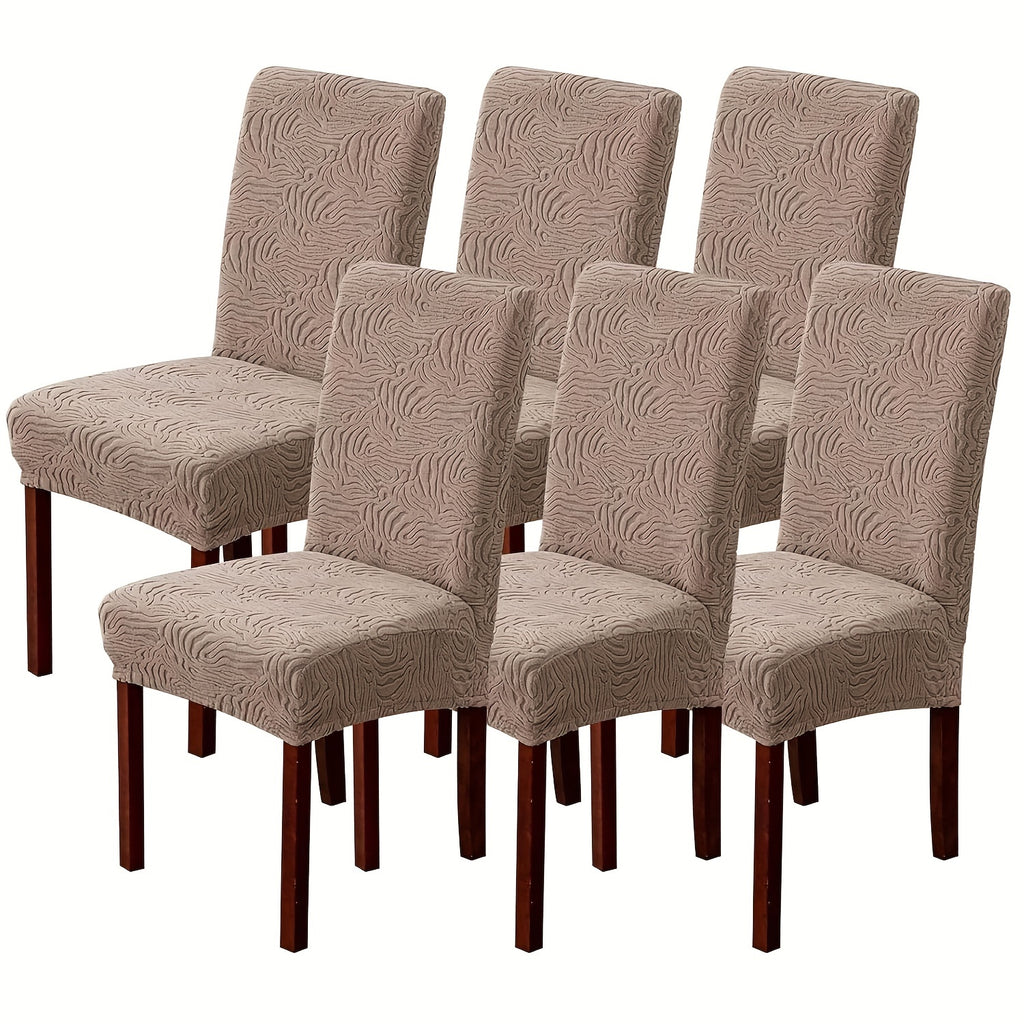 Stretch Jacquard Dining Chair Covers 4/6 Pack – Polar Fleece Slipcovers with Elastic Band, Removable Washable Chair Protector for Dining Room Kitchen Hotel Restaurant Home Decor