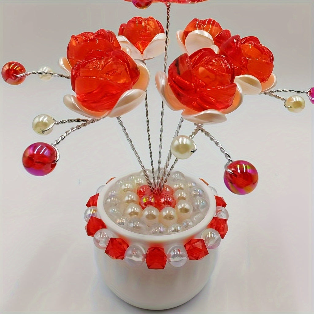 Crystal Simulation Flower Decoration Set of 2 - Handmade Faux Crystal Flowers for Car Center Console Home Decor and Desk - Elegant Gift for Mothers Day Birthday and Valentines Day Holiday Parties