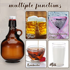 Amber Glass Growlers for Beer, Set of 4 – 34oz, Home Brewing, Fermentation & Storage for Soda, Cider & Wine, PVC-Free