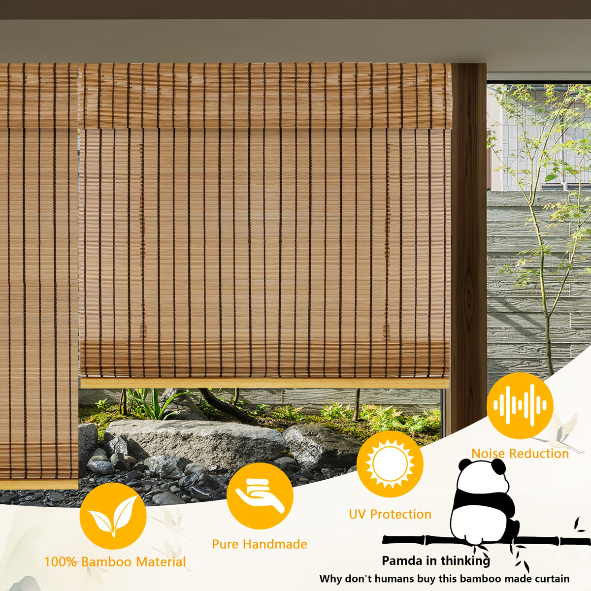 Bamboo Roman Shade – Light Filtering, Adjustable Lift System, Easy Install | Living Room & Home Decor | 13 Sizes | Nuvia Haven